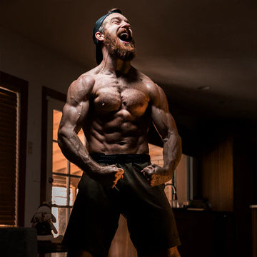 Muscle crazy man flexing excited
