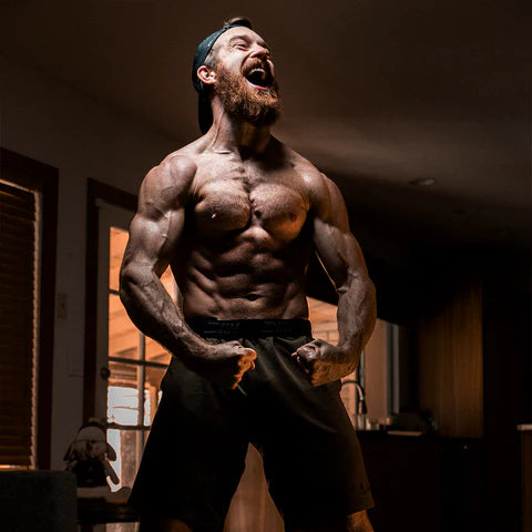 Muscle crazy man flexing excited 