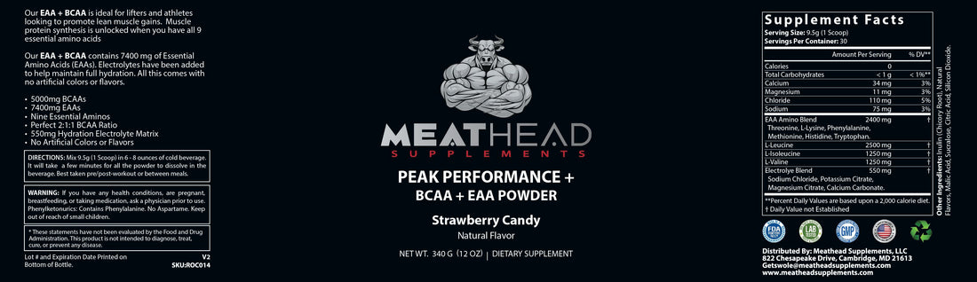 Peak Performance +, BCAA + EAA Powder (Strawberry Candy)