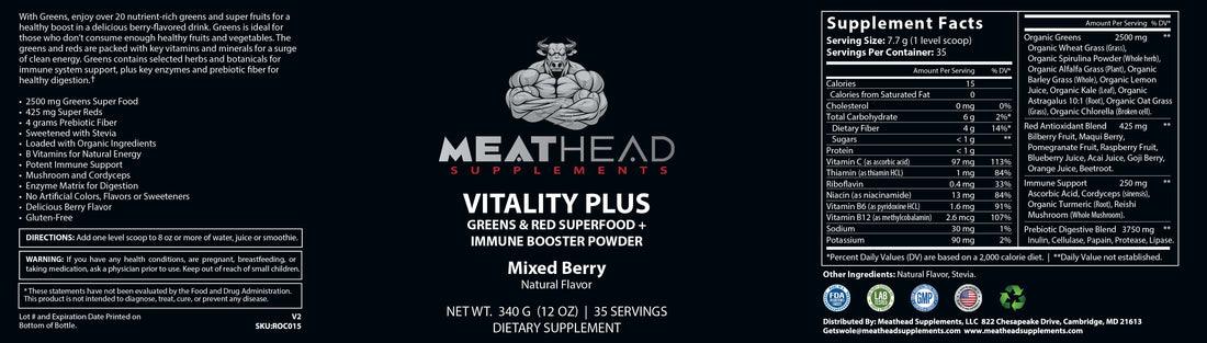 Vitality Plus, Greens & Red SuperFood + Immune Booster Powder (Mixed Berry)