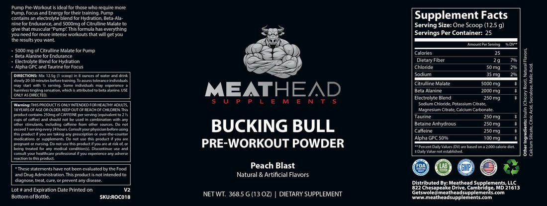 Bucking Bull Pre-Workout Powder (Peach Blast)
