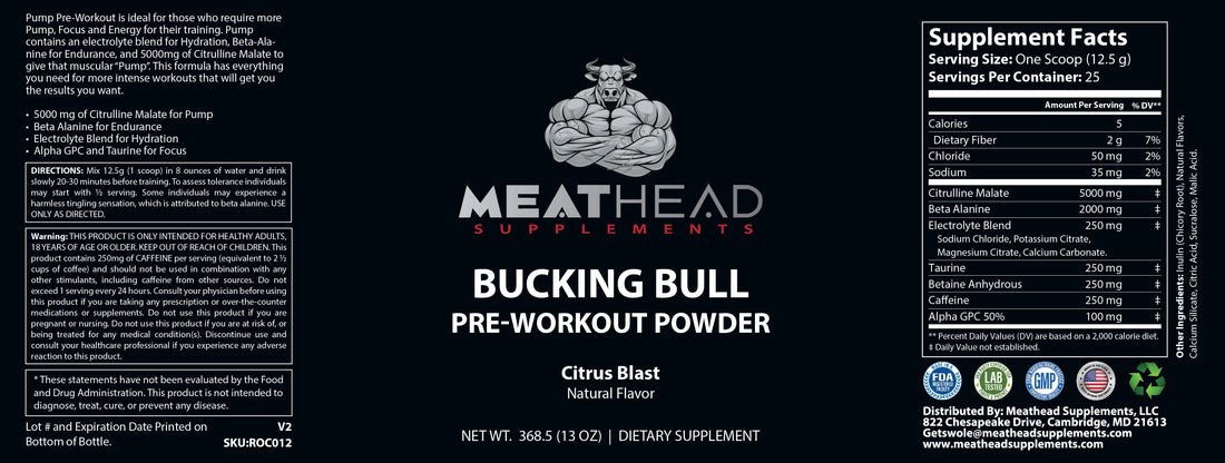Bucking Bull Pre-Workout Powder (Citrus Blast)